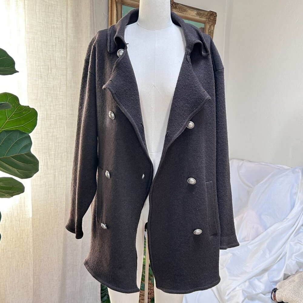 Wool Lagenlook Oversized Double Breasted Soft Layer Coat Jacket Minimalist M - Picture 5 of 13